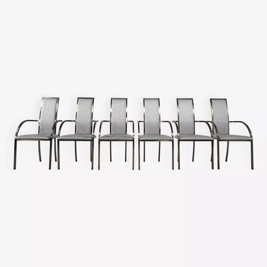 Set Of 6 Metal And Fabric Chairs By Bc Design