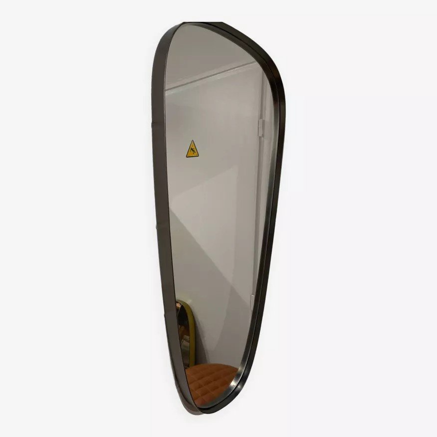 Mirror Rearview Mirror And Free Form Brushed Silver Metal Contour-photo-2