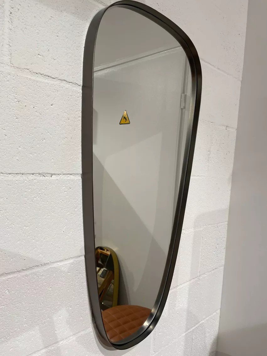 Mirror Rearview Mirror And Free Form Brushed Silver Metal Contour-photo-5