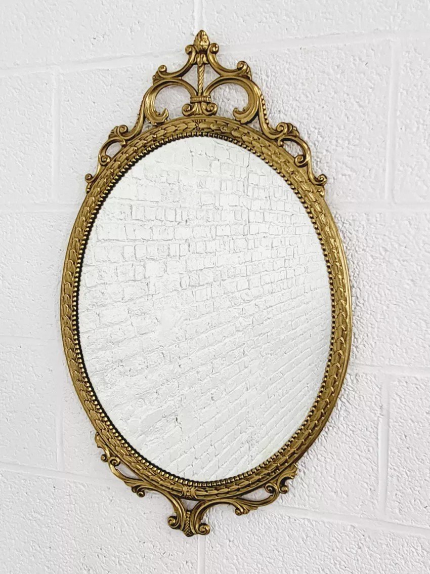 Italian Oval Brass Medallion Mirror-photo-2