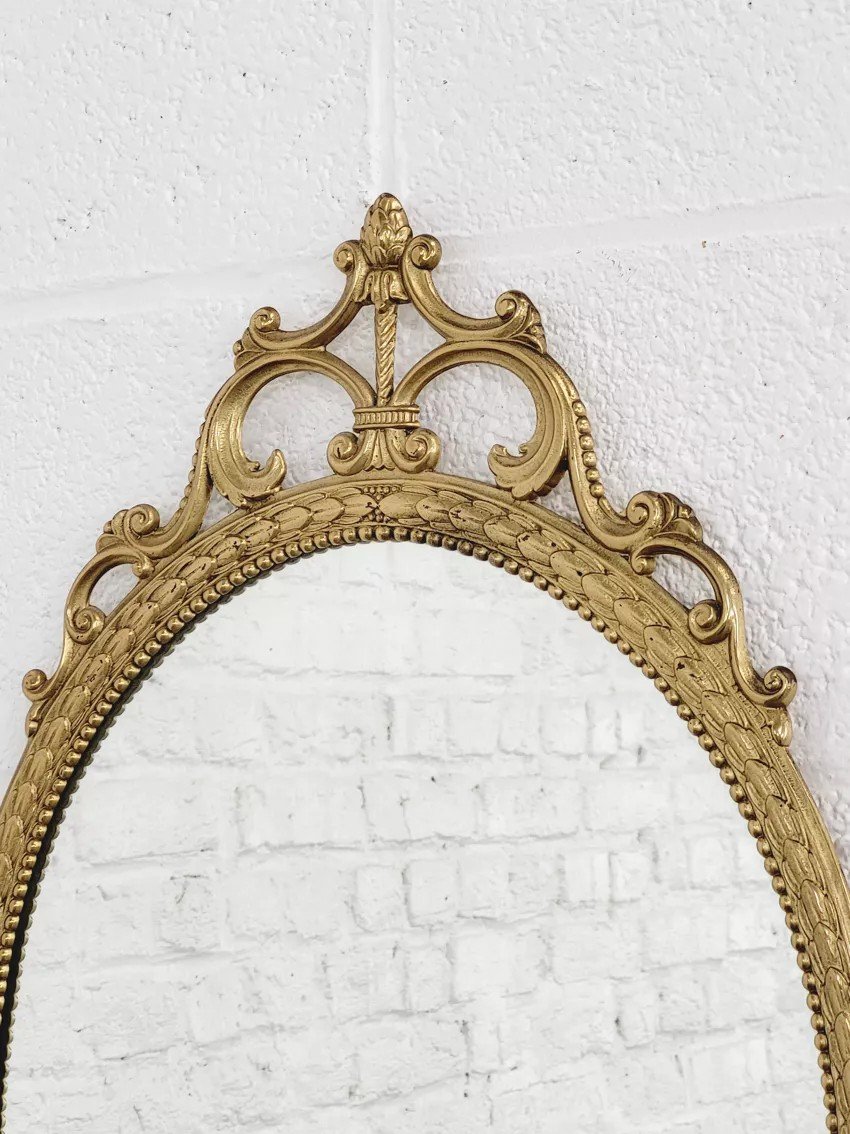 Italian Oval Brass Medallion Mirror-photo-4