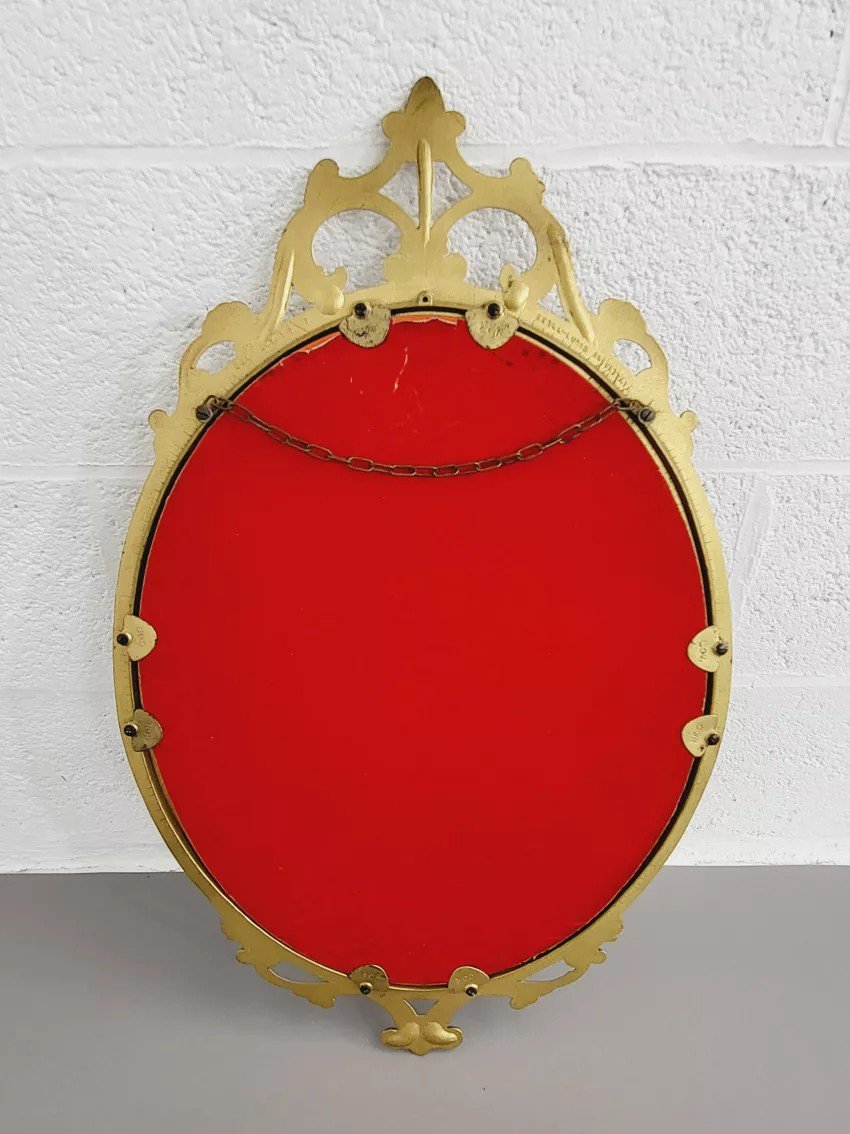 Italian Oval Brass Medallion Mirror-photo-5