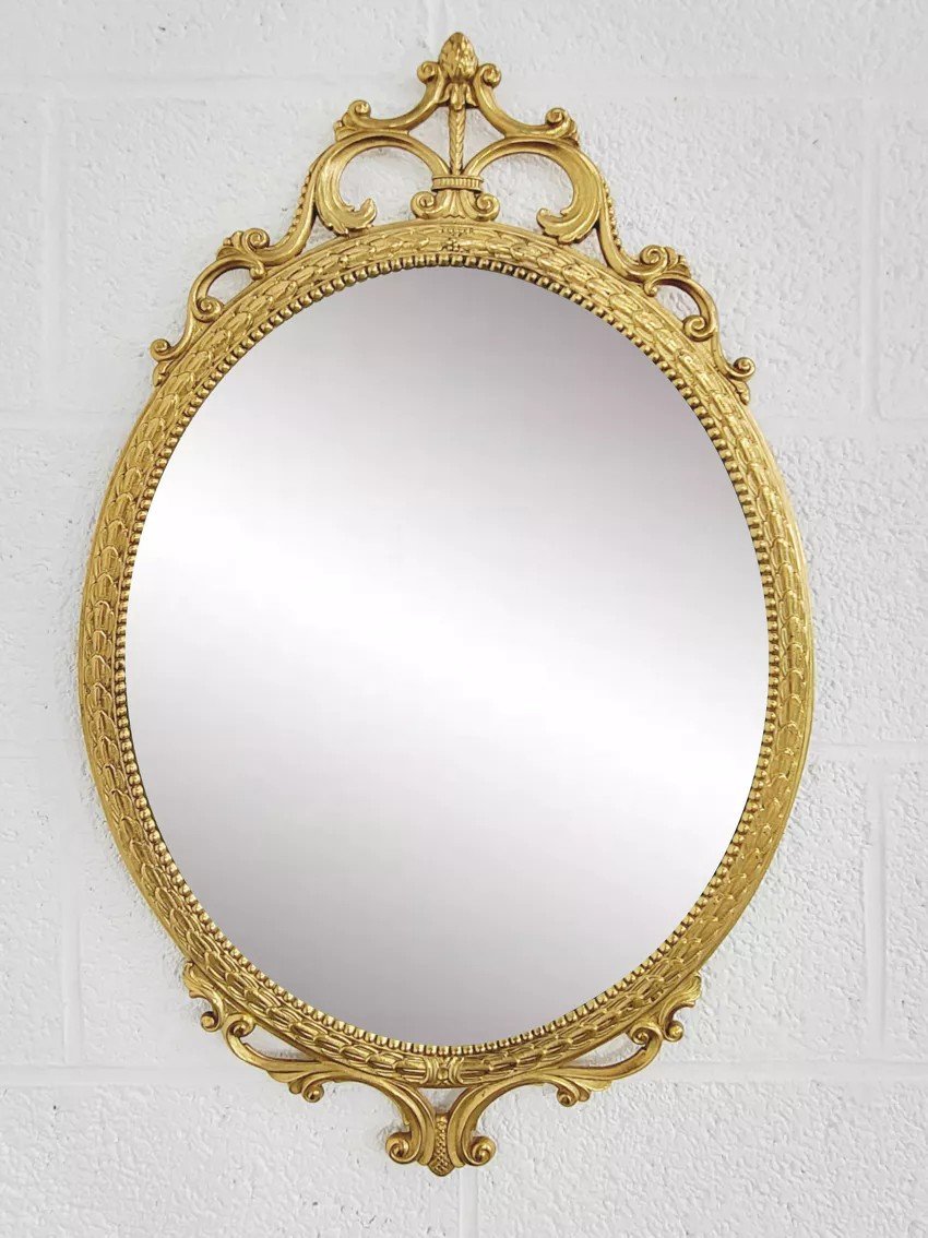 Italian Oval Brass Medallion Mirror-photo-7