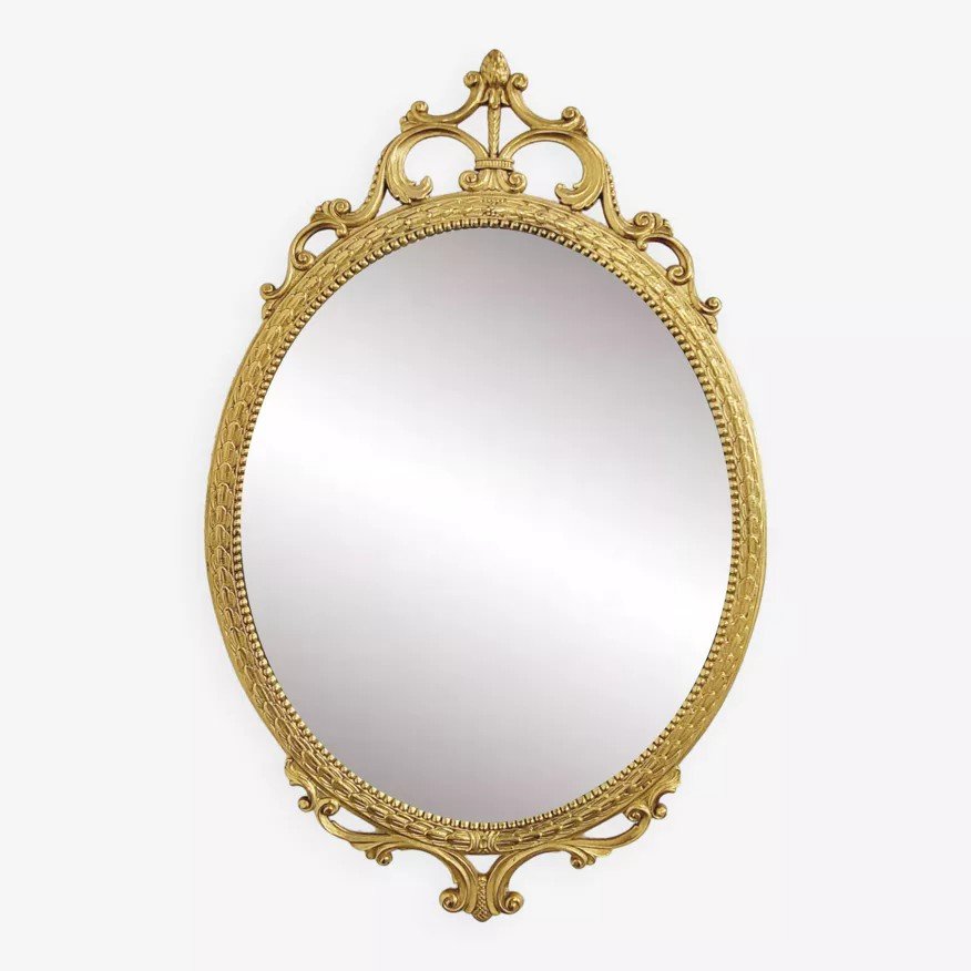 Italian Oval Brass Medallion Mirror-photo-8