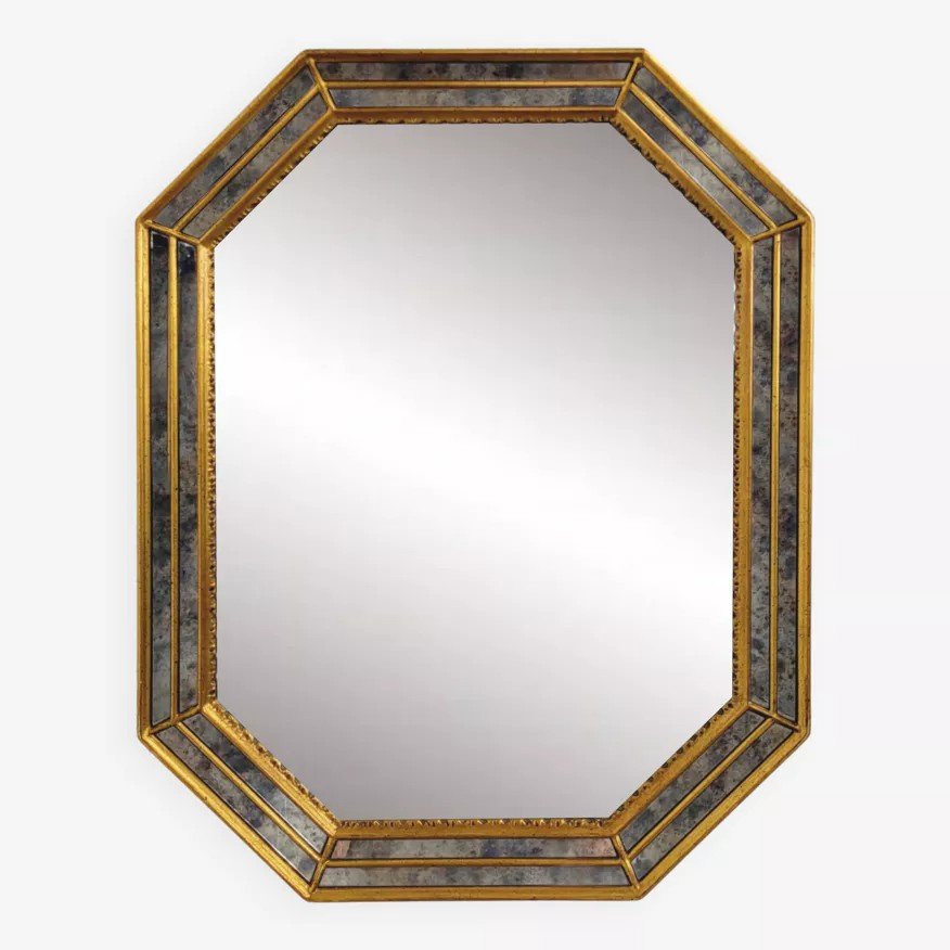 Venetian Style Octagonal Mirror With Glazing Beads And Gold Trim-photo-6