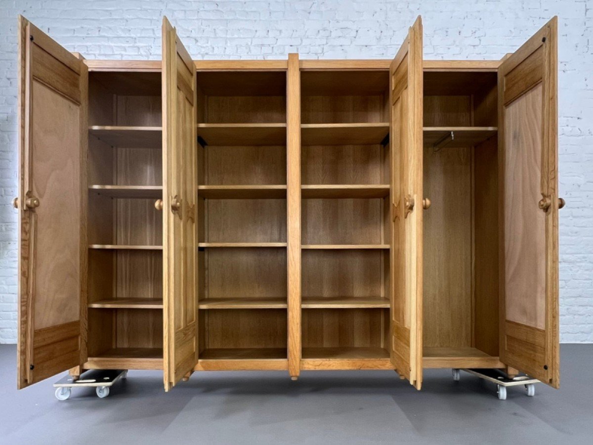 Armoire En Chêne Et Laiton Par Guillerme Et Chambron, 1960s-photo-2