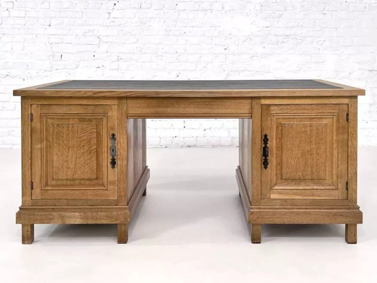 Double-sided Oak And Leather Desk-photo-2