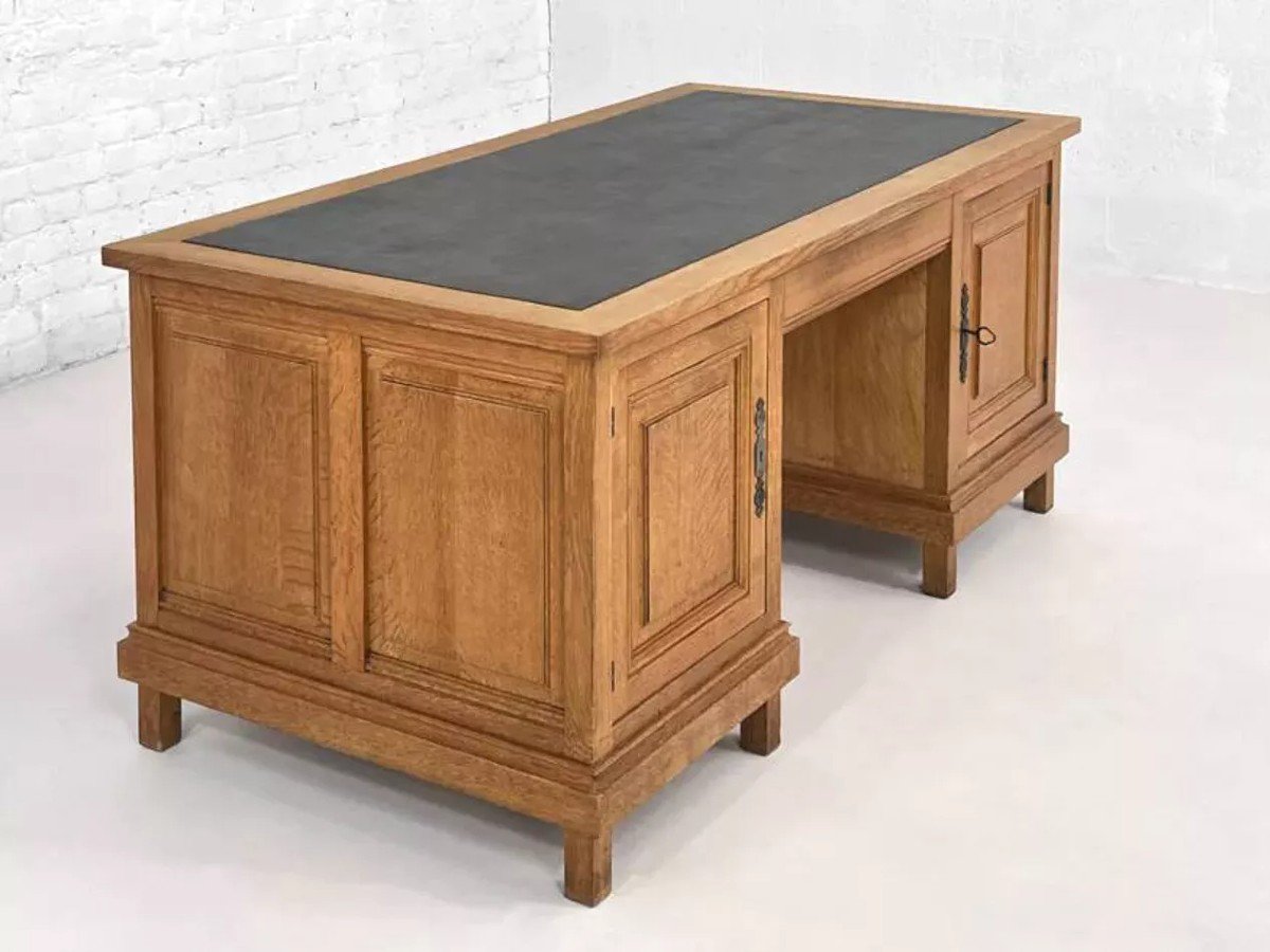 Double-sided Oak And Leather Desk-photo-4