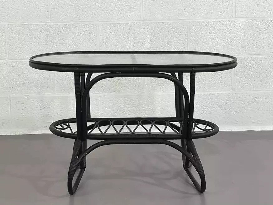 Black Rattan And Glass Coffee Table-photo-4