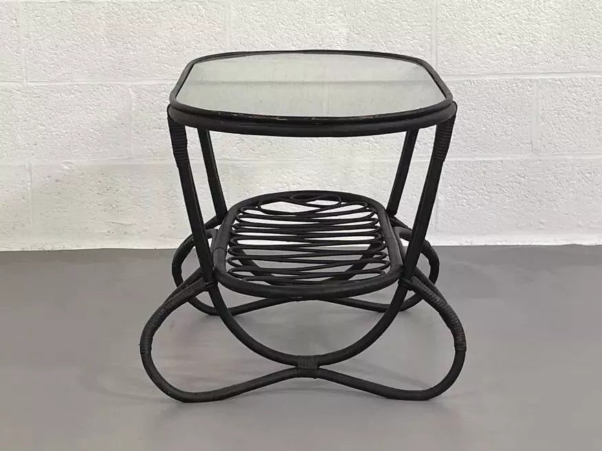 Black Rattan And Glass Coffee Table-photo-2