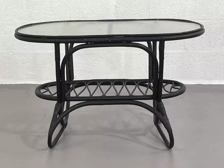 Black Rattan And Glass Coffee Table-photo-3