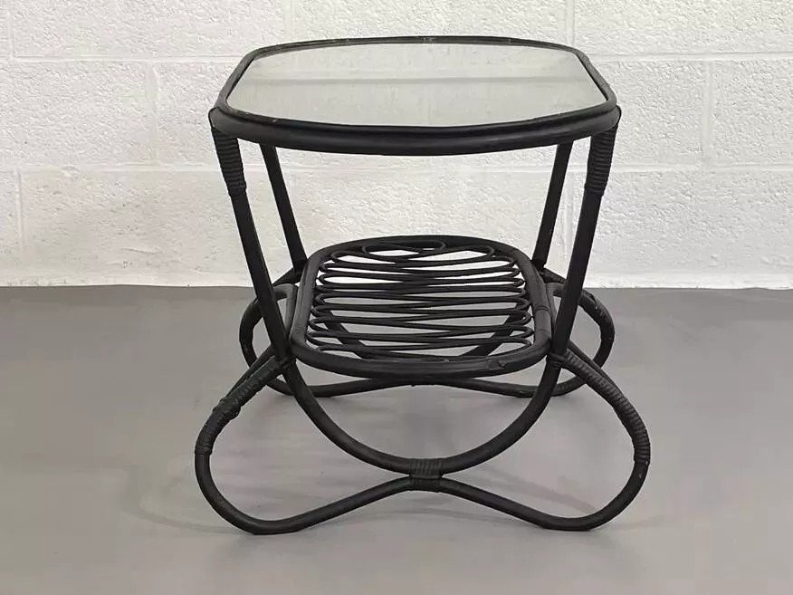 Black Rattan And Glass Coffee Table-photo-5