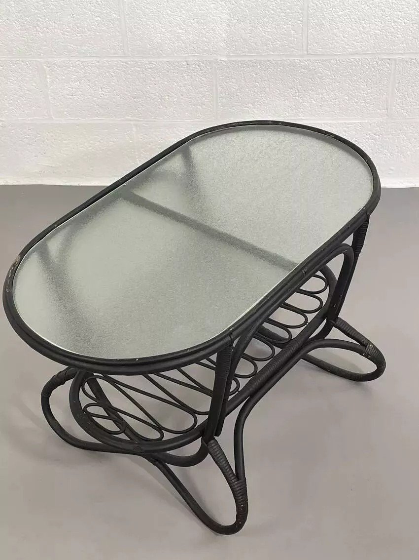 Black Rattan And Glass Coffee Table-photo-6