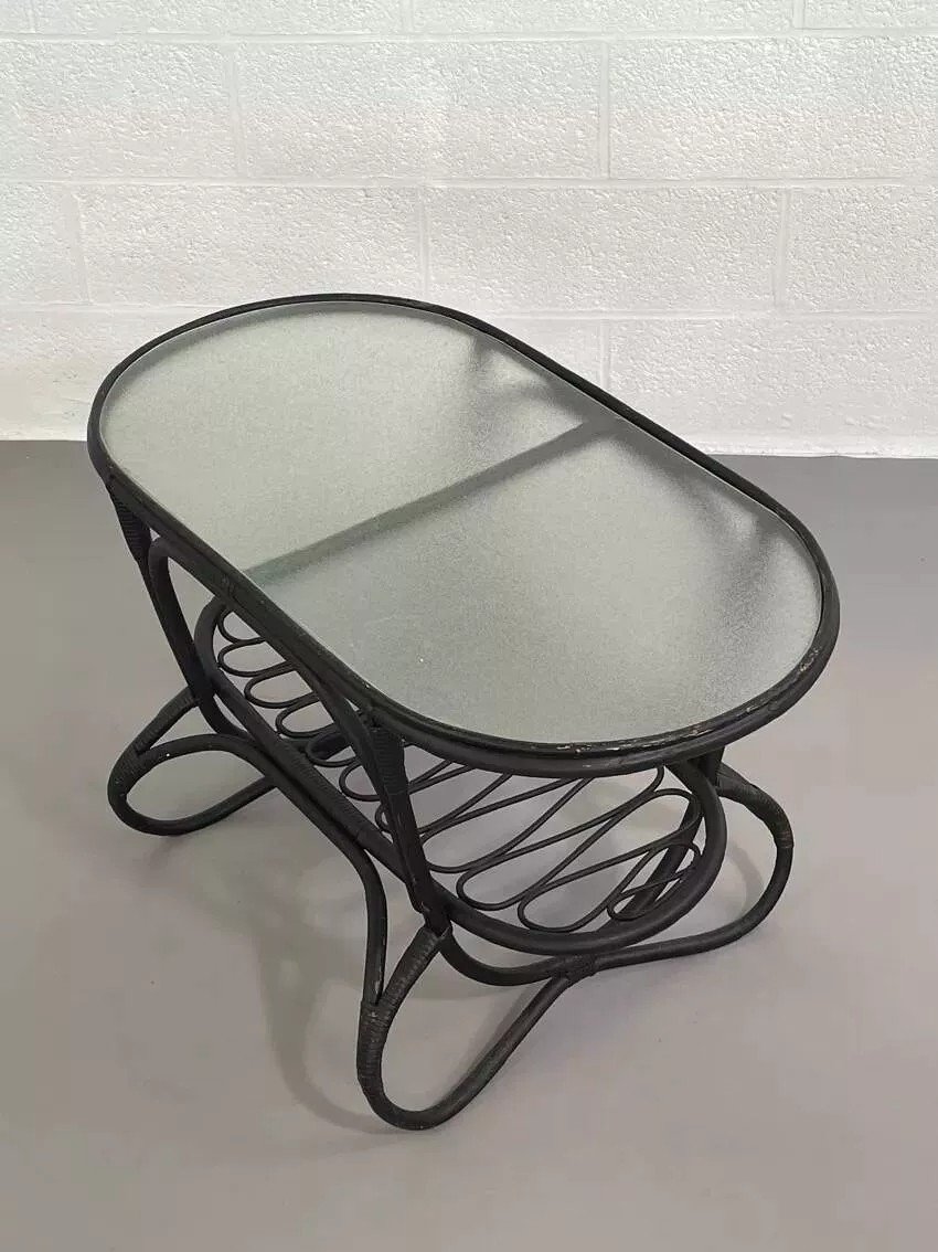 Black Rattan And Glass Coffee Table-photo-7