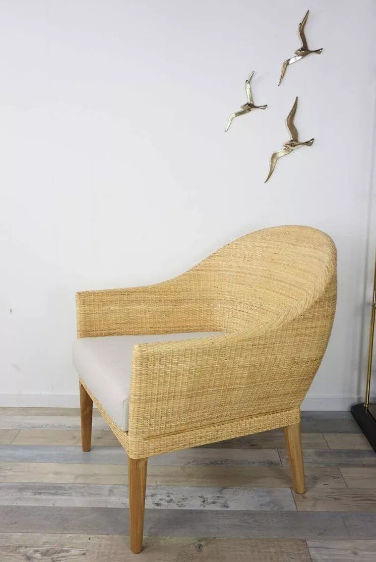 Pair Of Teak And Rattan Armchairs-photo-1