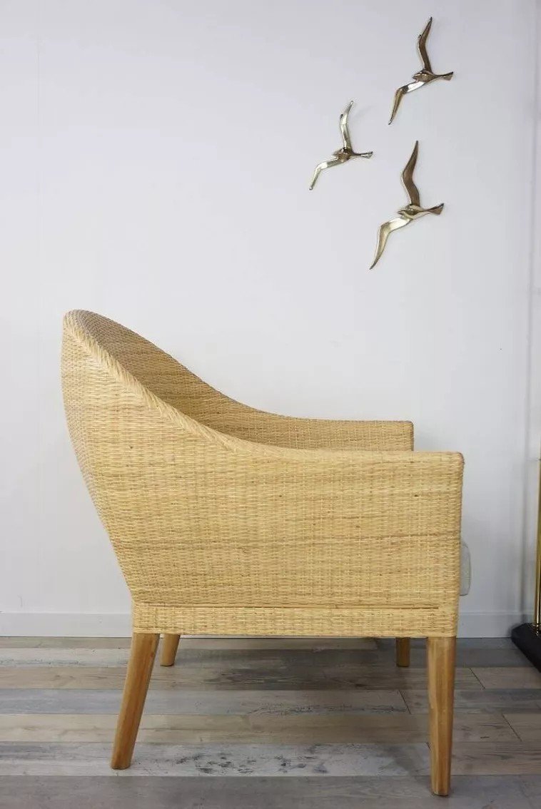 Pair Of Teak And Rattan Armchairs-photo-5