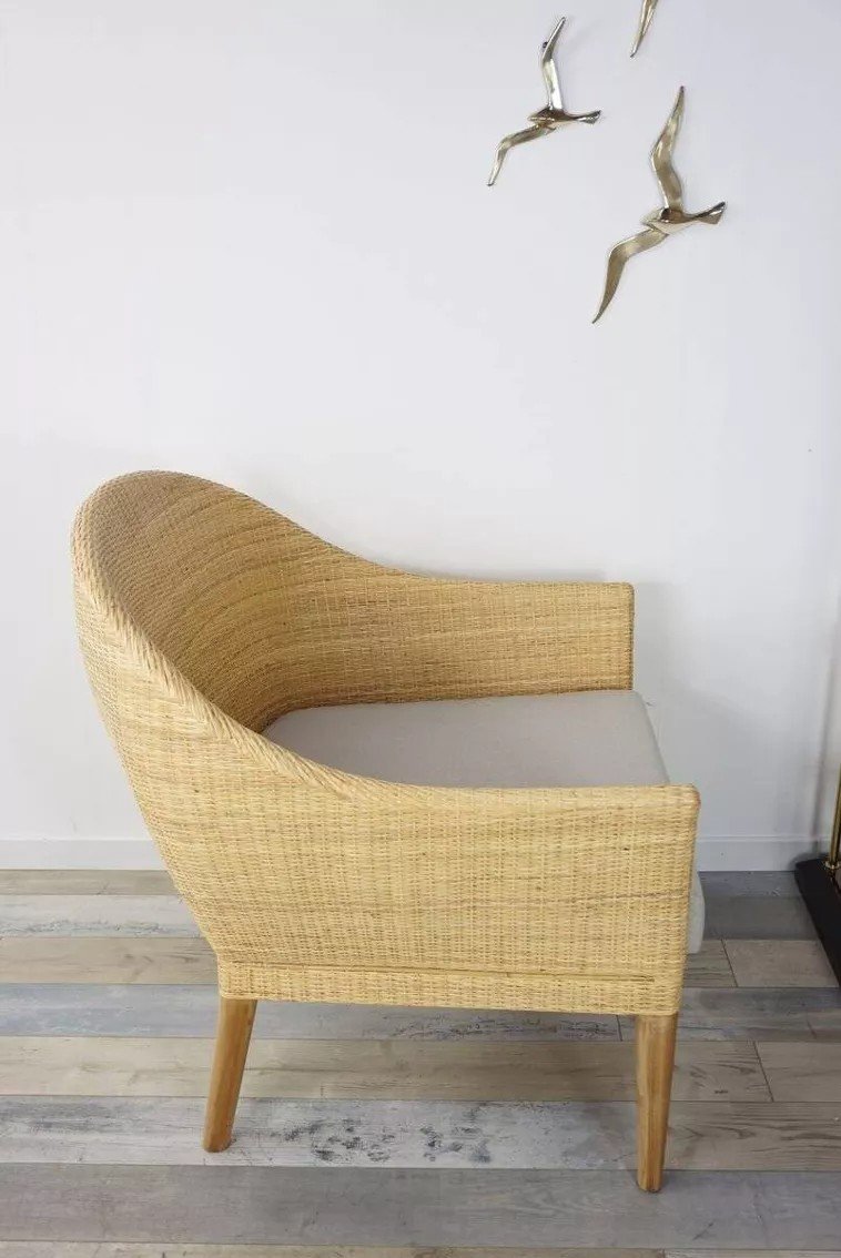 Pair Of Teak And Rattan Armchairs-photo-6