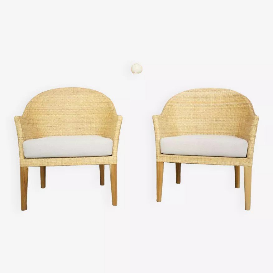 Pair Of Teak And Rattan Armchairs-photo-8