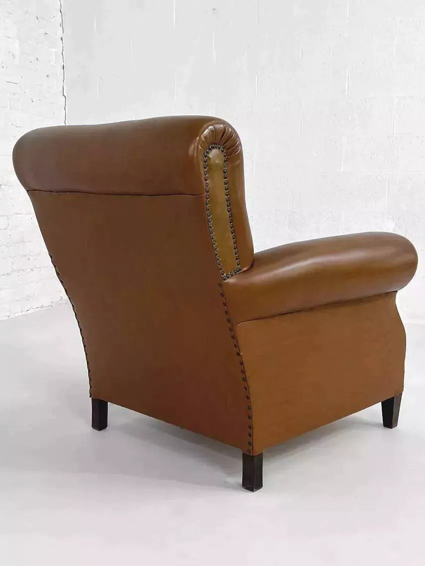 50s Club Armchair In Faux Leather And Wood-photo-3