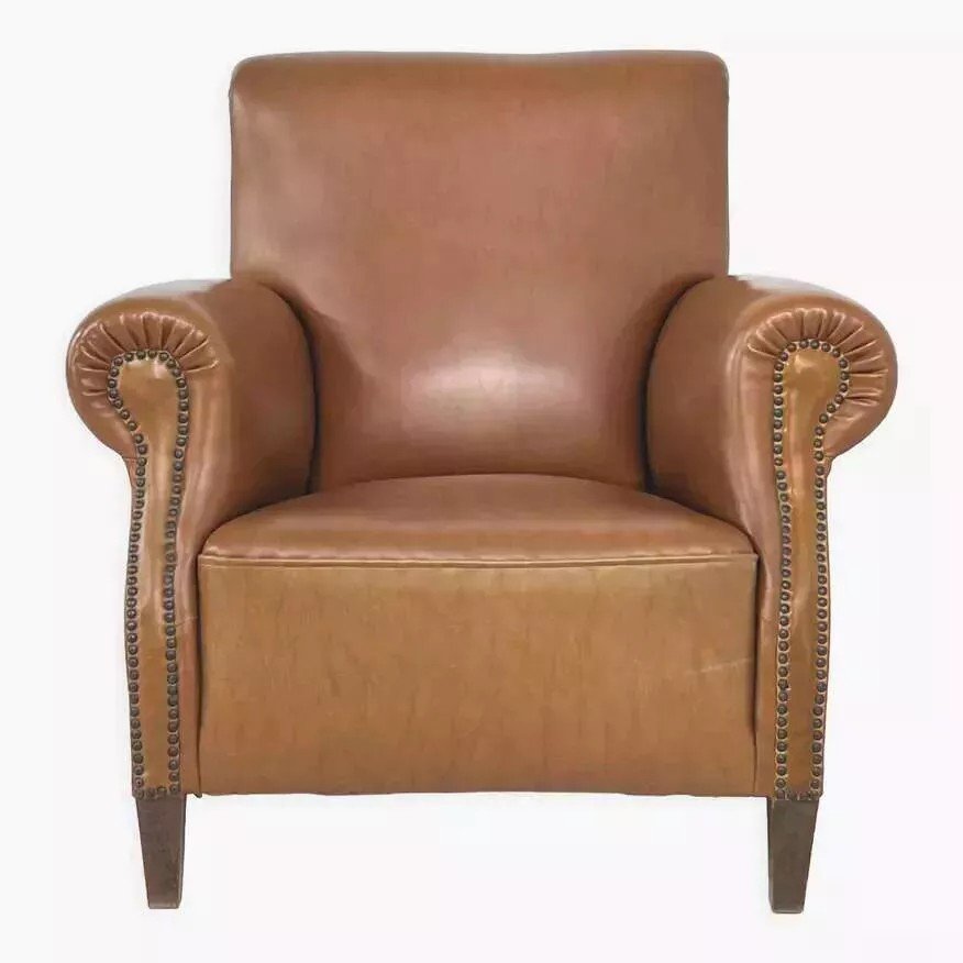 50s Club Armchair In Faux Leather And Wood-photo-6