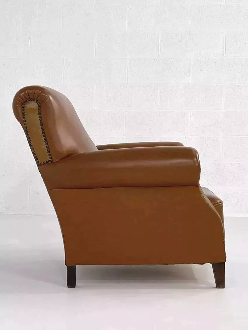 Pair Of 50s Club Armchairs In Faux Leather And Wood-photo-1