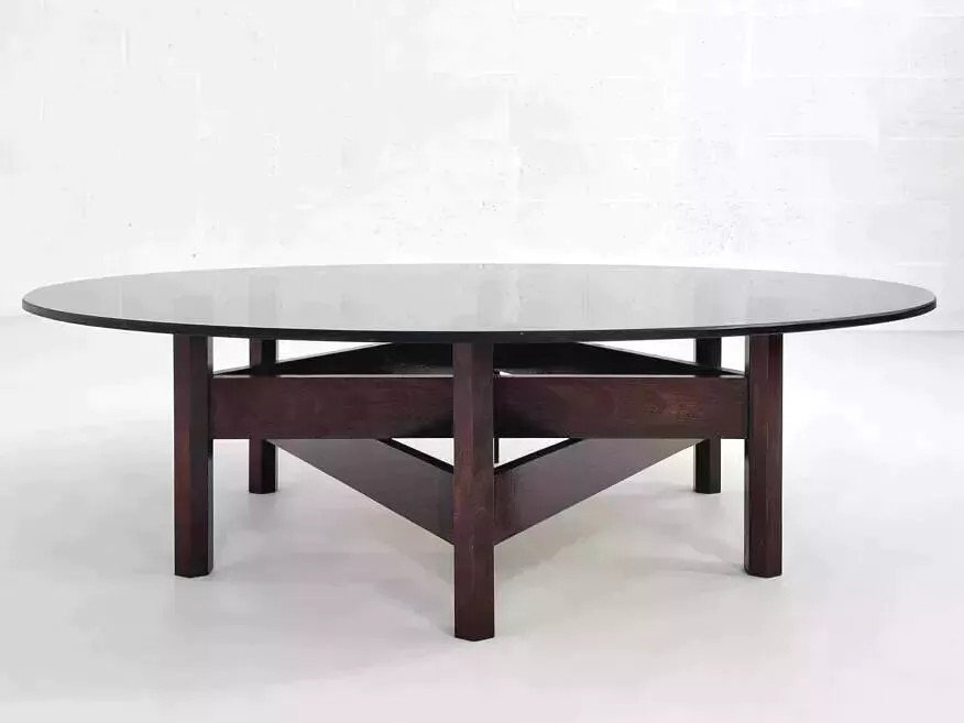 Wooden Coffee Table With Round Smoked Glass Top-photo-2