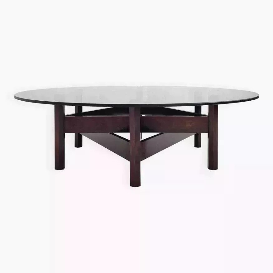 Wooden Coffee Table With Round Smoked Glass Top-photo-4