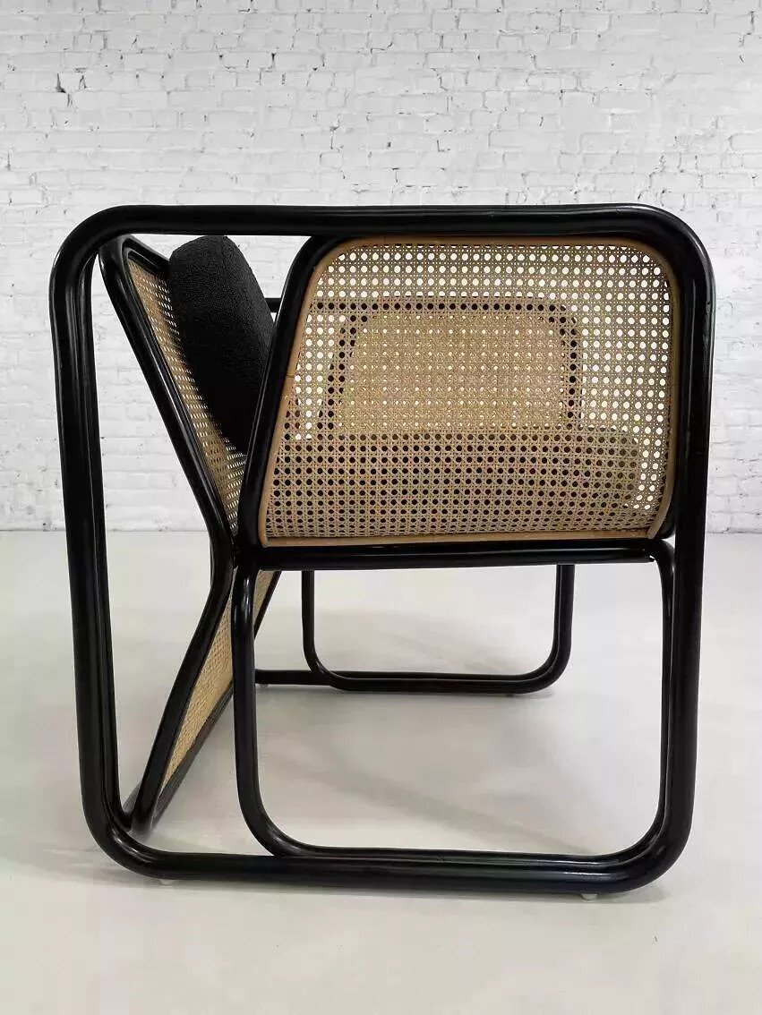 Black Rattan And Cane Cubic Armchair-photo-4