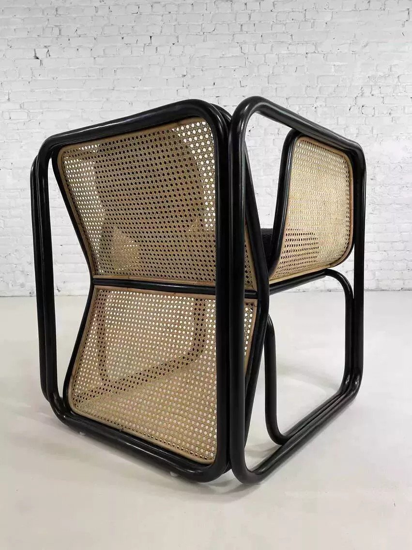 Black Rattan And Cane Cubic Armchair-photo-5