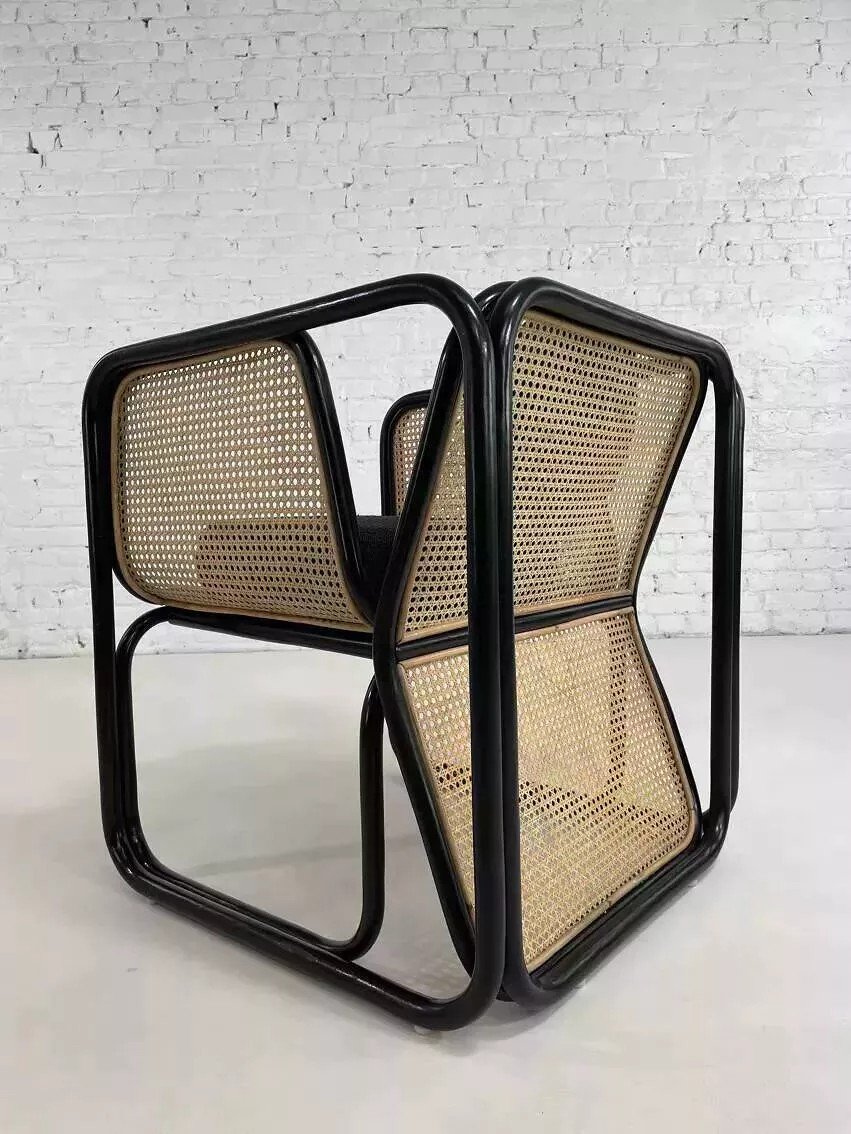 Black Rattan And Cane Cubic Armchair-photo-7