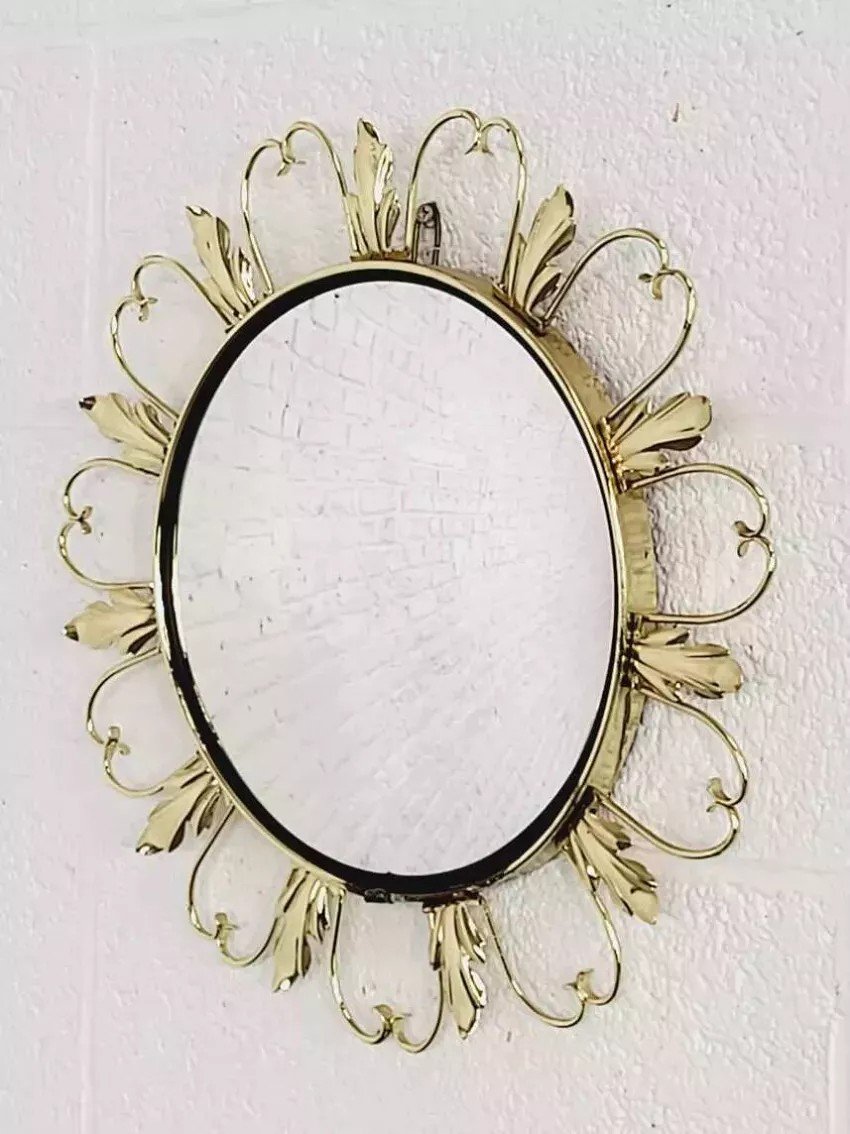 Round Mirror On Brass Frame With Scrolls-photo-4