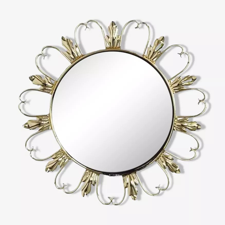 Round Mirror On Brass Frame With Scrolls-photo-1