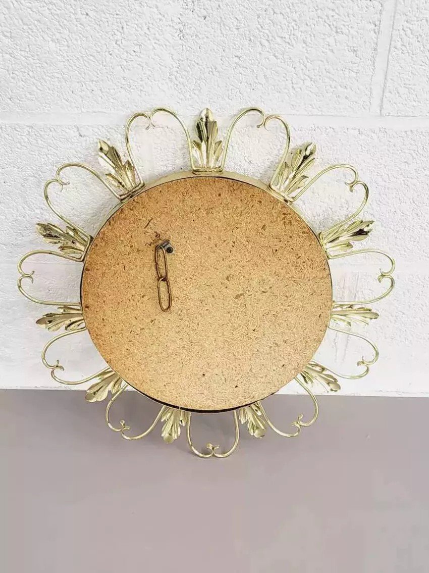 Round Mirror On Brass Frame With Scrolls-photo-5