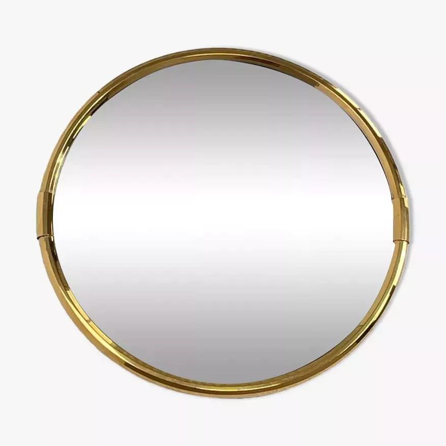 Miroir Rond Vintage En Laiton-photo-2