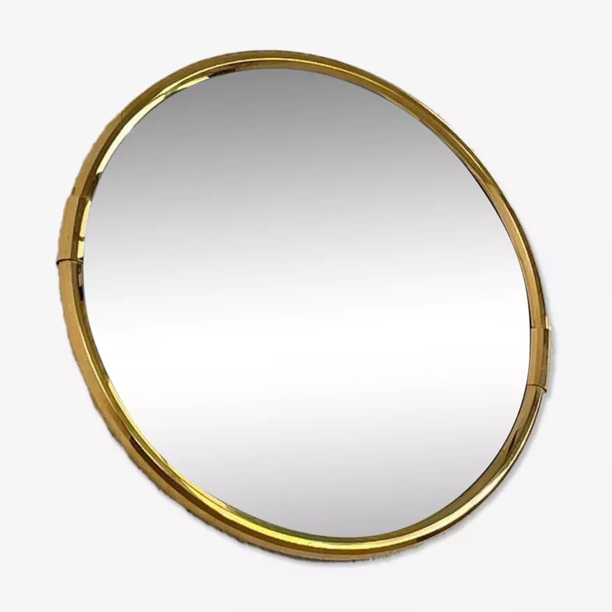 Miroir Rond Vintage En Laiton-photo-1