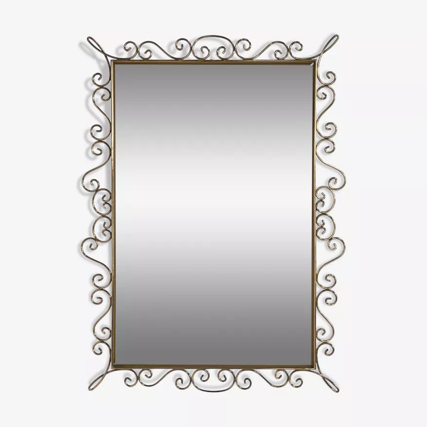 Rectangular Mirror From The Years Brass Contour-photo-1