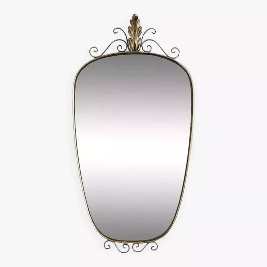 50s - 60s Freeform Rear View Mirror On Brass Frame-photo-2