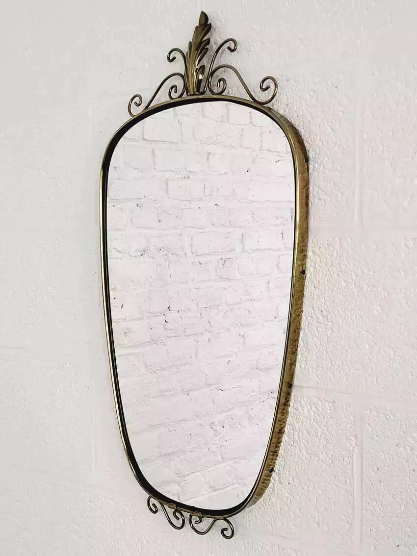 50s - 60s Freeform Rear View Mirror On Brass Frame-photo-4