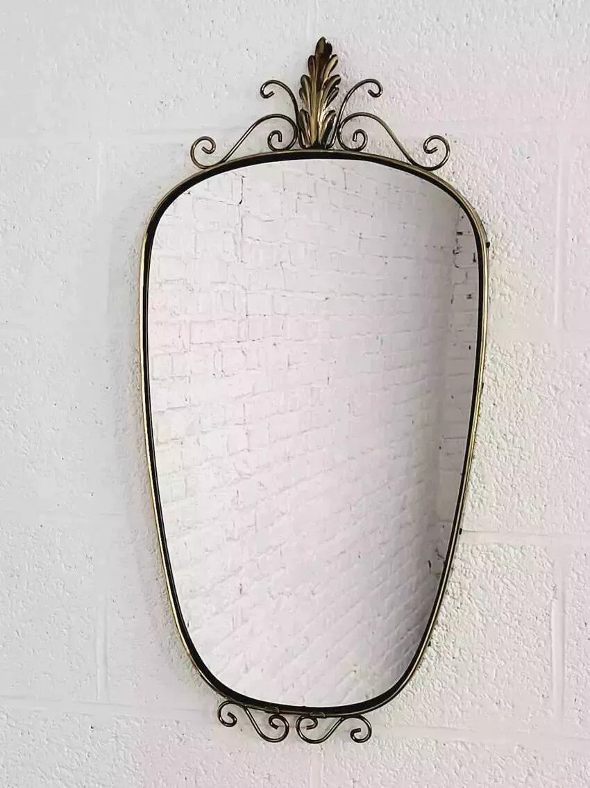 50s - 60s Freeform Rear View Mirror On Brass Frame-photo-1