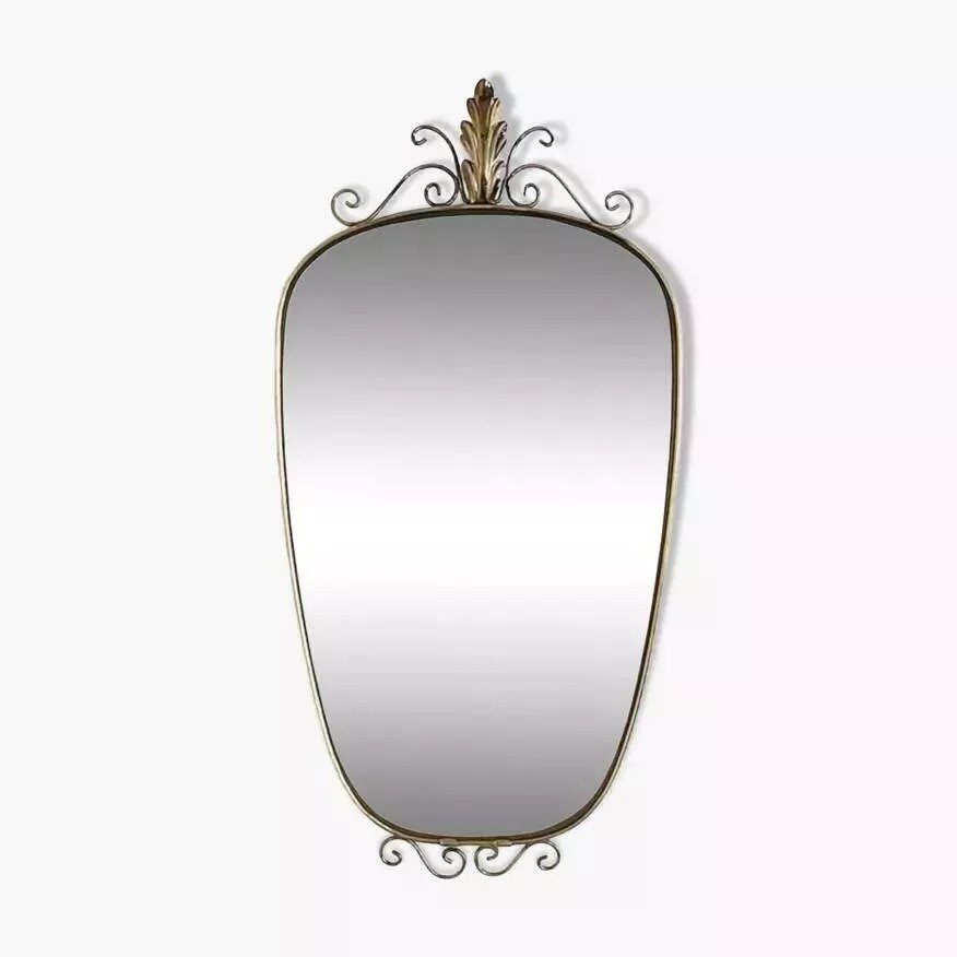 50s - 60s Freeform Rear View Mirror On Brass Frame-photo-8