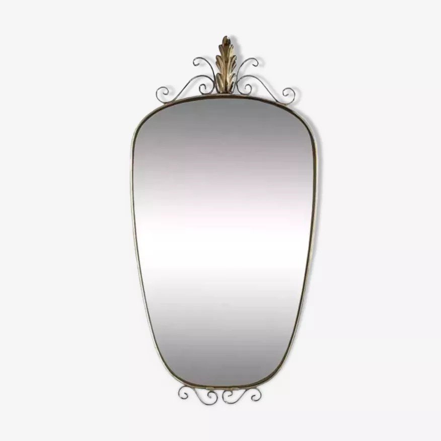 50s - 60s Freeform Rear View Mirror On Brass Frame