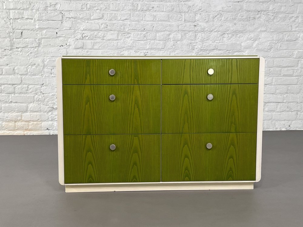 Commode Vintage à 6 Tiroirs En Bois Beige Et Vernis Vert, Norvège, 1960s-photo-3