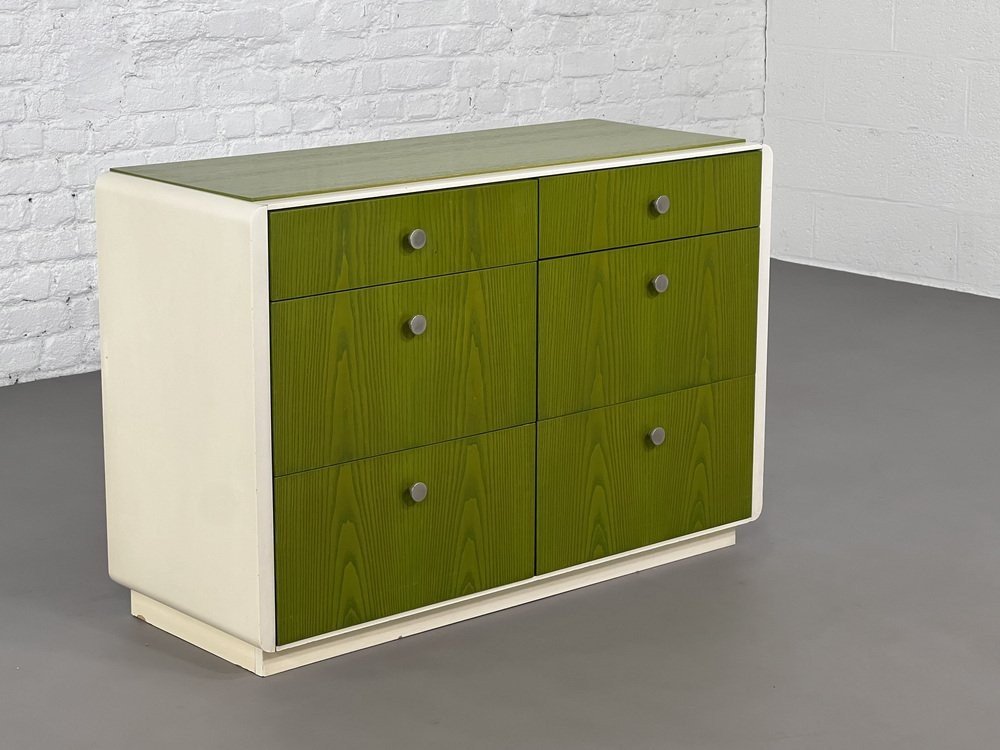 Commode Vintage à 6 Tiroirs En Bois Beige Et Vernis Vert, Norvège, 1960s