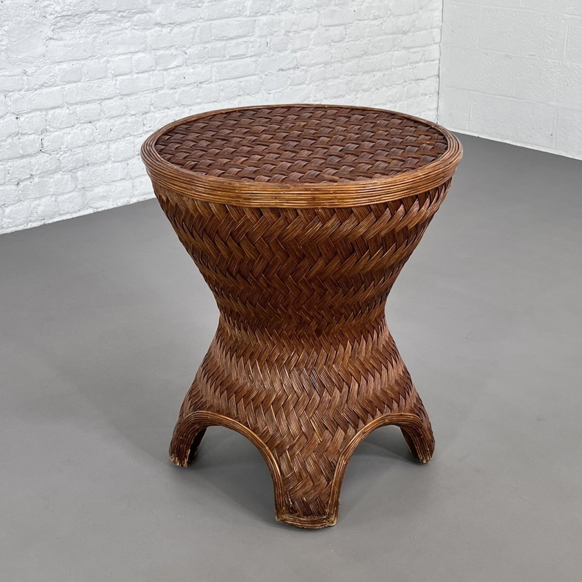 Table De Salle à Manger Ronde En Rotin Tissé Et Verre Biseauté, 1970s-photo-4