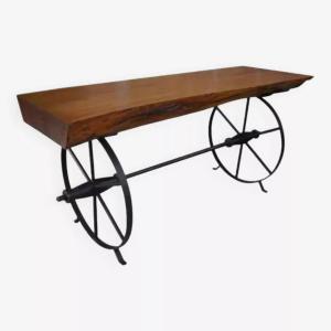 Table Basse Bois Roues Chariot