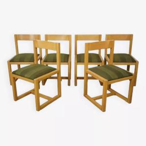 Suite De 6 Chaises Modernistes Bois Et Tissu Années 60