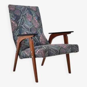 Fauteuil Années 50 - 60 En Bois Et Tissu