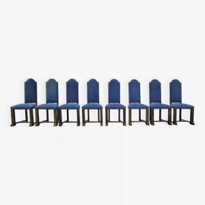 Set Of 8 Wooden And Fabric Chairs