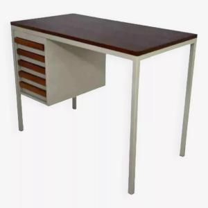 1950s Industrial Desk In Metal And Rosewood