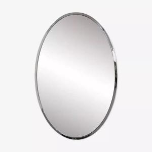 Miroir Ovale Des Années 50 - 60 Au Contour Chromé